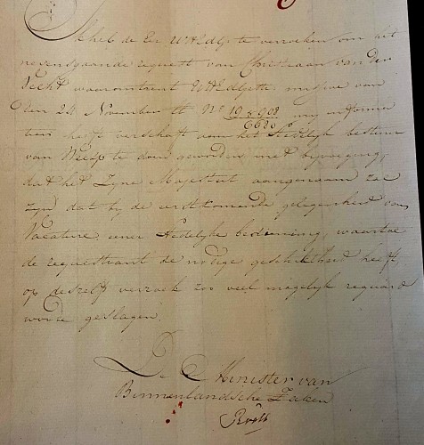 1815 12 14 Brief van minister Roëll aan de Lange